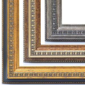Marco barroco EXCLUSIVO de madera de pino con cristal acrílico – Negro Oro Plata – Marco de madera de alta calidad – Tamaños personalizados disponibles