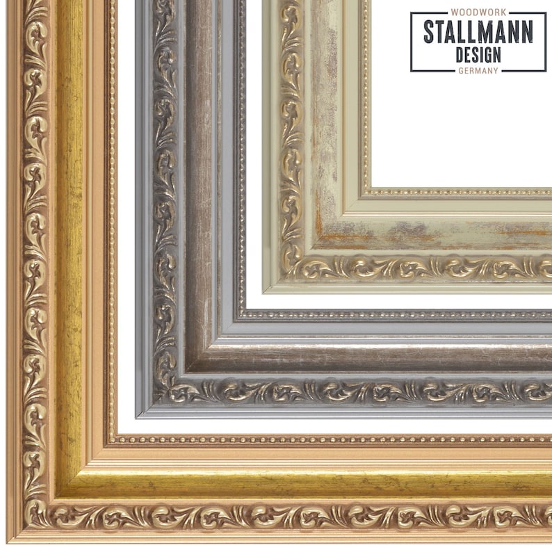 Barockrahmen ATHEN in verschiedenen Dekoren - Gold, Silber, Vintage - Sondermaße möglich