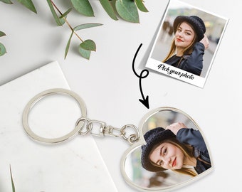 Personalized Heart-Shaped Photo Keychain, Custom Double-Sided Photo Metal Keychain, Valentine's Day Gift for Him/Her, Anniversary Gift