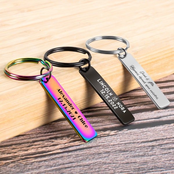 Personalized Keychain Custom Engraved Keychain Stainless Steel Personalized Gifts for Him/Her Gifts for Mom/Dad Birthday Anniversary Present