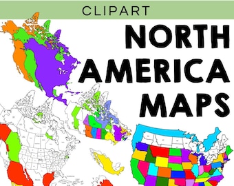 North America Map Clipart - Including USA, Canada, Mexico maps