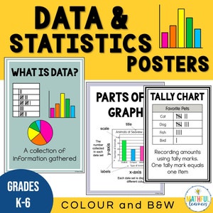 Posters met gegevens en statistieken - wiskundige terminologie, definities en visuele leerhulpmiddelen - educatief decor voor de klas | Wiskundige woordenschat