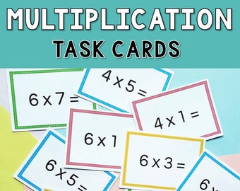 Tarjetas de tareas de multiplicación - Tarjetas de tablas de multiplicación para juegos y actividades / Tarjetas didácticas / Tablas de multiplicación / Ecuaciones de multiplicación