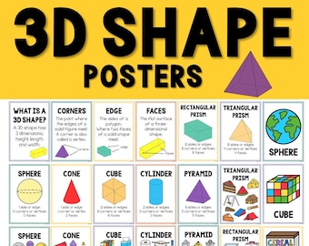 3D Shape Posters - side, vertices, faces - Real Life Math Terminology Poster