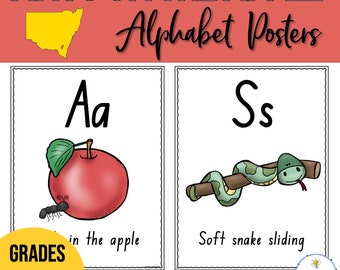 Hormigas en los carteles y tarjetas del alfabeto de Apple - Fuente de la Fundación NSW - Decoración educativa del aula Ayuda para el aprendizaje fonético / Cartel ABC