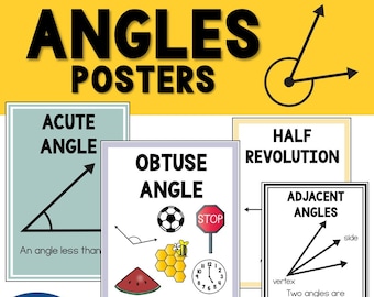 Carteles de ángulos - Terminología de geometría - Exhibición de aula de vocabulario matemático / Pantalla de geometría / Carteles de geometría / Ángulo obtuso / Ángulo agudo