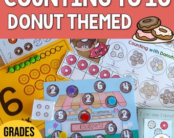 Numbers to 10 Donut Themed - Number Sense Activities, Worksheets & Games | Kindergarten Math | One to One | Counting to 10 | Flashcards