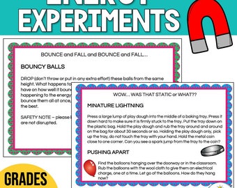 Physical Science Experiment Pack - Types of Energy Experiments - Years 3, 4, 5 | Kinetic Energy | Potential Energy | Magnetic | Static