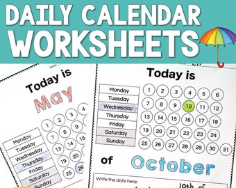 Daily Calendar Worksheets - Including Dates, Days, Months, Seasons and Weather