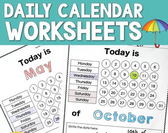 Hojas de trabajo del calendario diario: incluidas fechas, días, meses, estaciones y clima