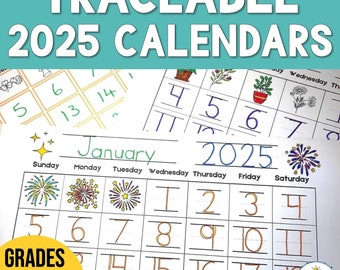 Calendario didáctico de actividades para jardín de infantes de 2025: calendarios mensuales trazables: hojas de trabajo para jardín de infantes, primer grado y segundo grado