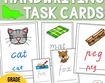 Tarjetas para practicar la escritura a mano con cursiva moderna victoriana - CVC Words Write & Wipe / Fonética para jardín de infantes / Tarjetas de tareas de escritura con trazos del alfabeto