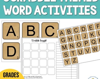 Scrabble Word Game - Word Work Game Worksheets for Literacy Centers | Boggle | Guessing words from letters | Scrabble Letter Game | Spelling
