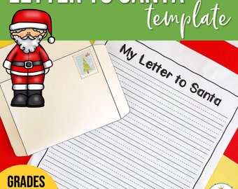 Plantilla de carta a Papá Noel que incluye papel para escribir, sobres y sellos / Carta a Papá Noel / Actividad de escritura navideña