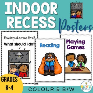 Paquete de carteles de recreo en interiores - Carteles de horarios de recreo en clima húmedo - Recurso de aprendizaje, aula segura, aula solidaria, juego interior