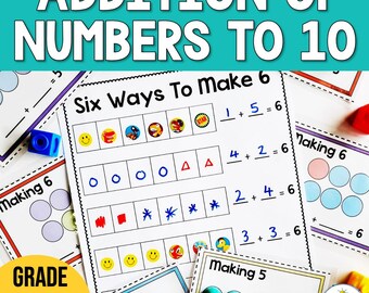 Addition of Numbers to 10 - Trust the Count Center Activity and Worksheet - Developing Number Sense - Adding numbers - Kindergarten Math