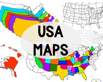 USA Maps Clipart | High-Resolution Digital Map Graphics | United States Map Illustrations | Country Map | States | Longitude and Latitude