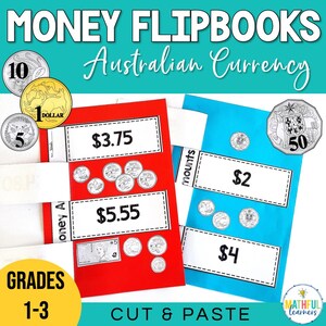 May include: A printable set of Australian money flipbooks for children. The flipbooks feature different amounts of Australian currency, including coins and bills. The flipbooks are designed for children in years 1-3 and are perfect for teaching kids about money.
