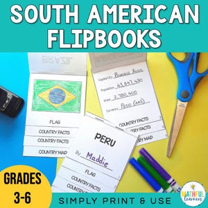 South America Country Flipbooks - Investigation into each country - Country Flag | Map | Currency | Leader - Country Research Project