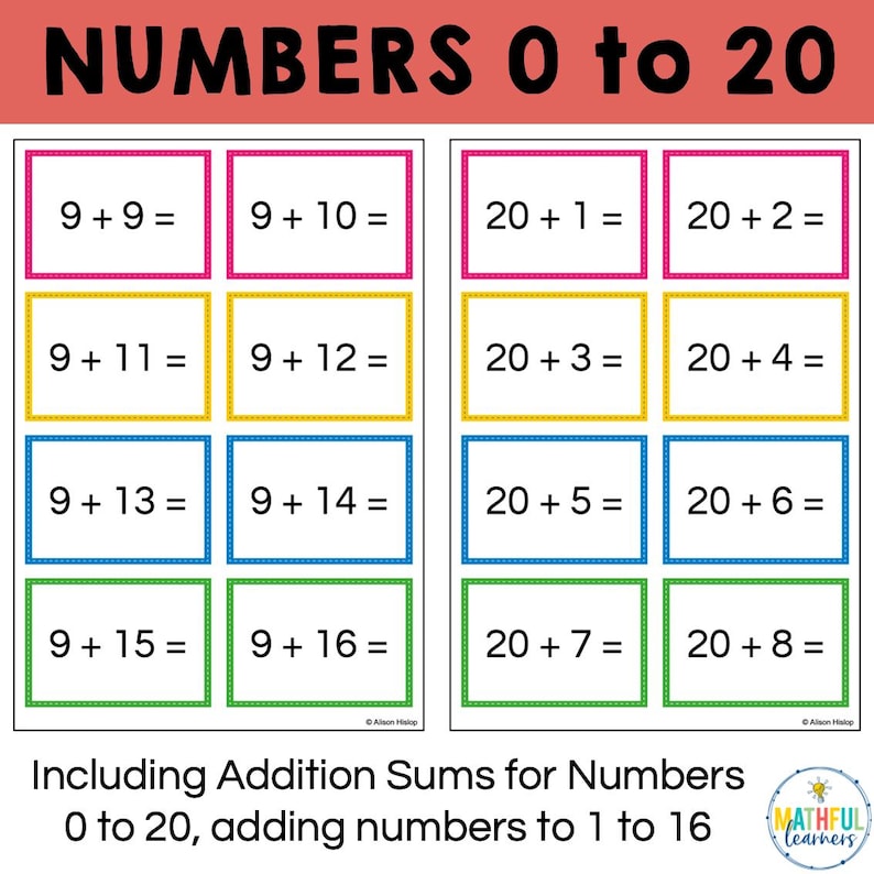 Addition Task Cards - Addition Sums for Games, Activities and Early ...