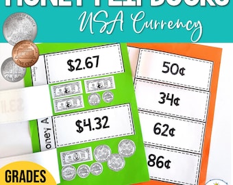 Libro animado sobre dinero: actividades matemáticas para cortar y pegar: moneda de EE. UU.: 1.º, 2.º y 3.º grado / Dinero de Estados Unidos / Enseñar a usar el dinero / Ganar dinero