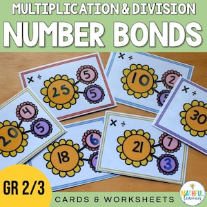Feuilles de travail liées aux nombres - Cartes d'activités sur la multiplication et la division | Familles de faits | Opérations inverses | Jeu de maths 2e et 3e années