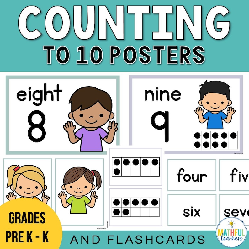 Counting to 10 Posters and Flashcards - Fingers, Tens Frame, Number and ...
