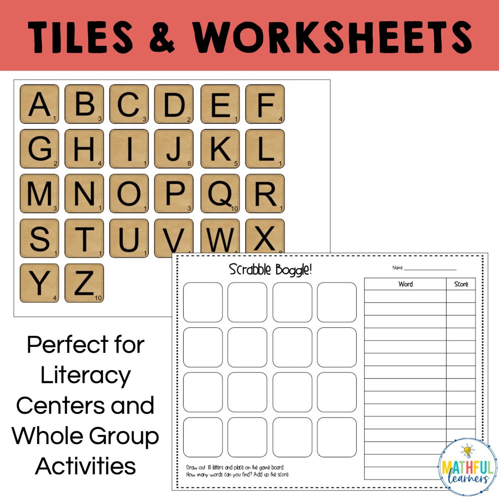 Scrabble Word Game - Word Work Game Worksheets for Literacy Centers ...