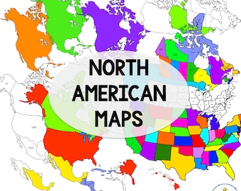 Nordamerika Karte Clipart mit USA, Kanada, Mexiko und Mittelamerika | Digitale Bilder | Strichzeichnungen | Digitale Karten Bilder | Landkarte Illustrationen