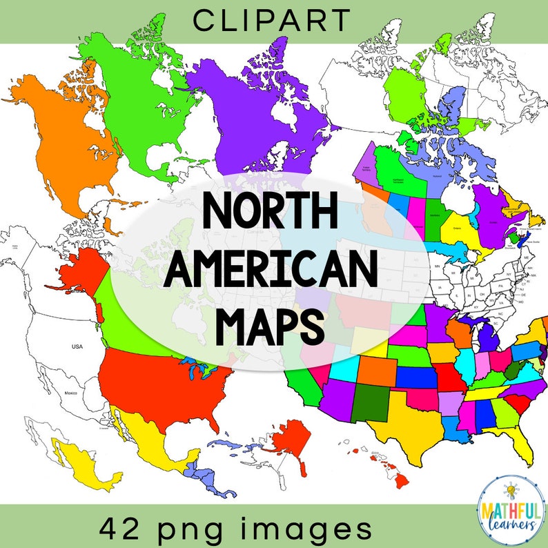 North America Map Clipart With USA, Canada, Mexico and Central America ...