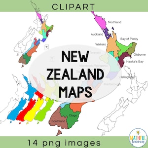 Clipart kaarten Nieuw-Zeeland | Illustraties digitale kaart met hoge resolutie | Nieuw-Zeelandse geografieafbeeldingen | Educatieve en creatieve bronnen