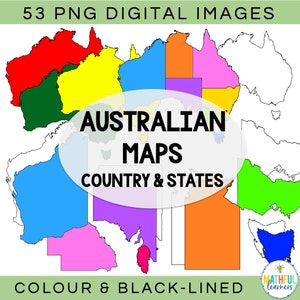 Clipart z mapą Australii | Ilustracje stanów i terytoriów Australii | Mapy cyfrowe o wysokiej rozdzielczości | Pomoce dydaktyczne z geografii