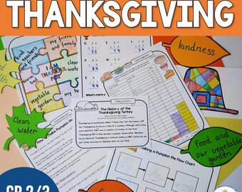 Thanksgiving Activities & Worksheets - ELA Math Social Studies - 2nd and 3rd Grade - Cross Curricular Resource for Day Before Thanksgiving