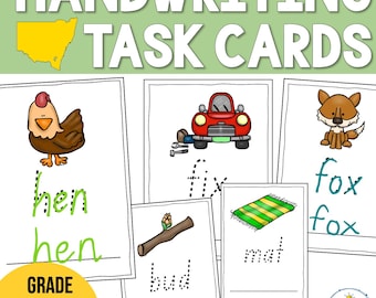 Handwriting Practice Cards - CVC Words Write & Wipe - NSW Foundation Font | Kindergarten Phonics | Alphabet Trace Write Task Cards | Groups