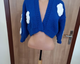 Valentines princess cardigan,lamb blue sweater, unique oversize jumper, Unique gifts for her, chunky hand knitted, women streetwear