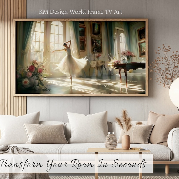 FRAME TV Art Painting Beautiful Ballerina Dancing Next to Dreamy Sunlight Window Spring Samsung Frame Tv Art Vintage TV Artwork Cottagecore