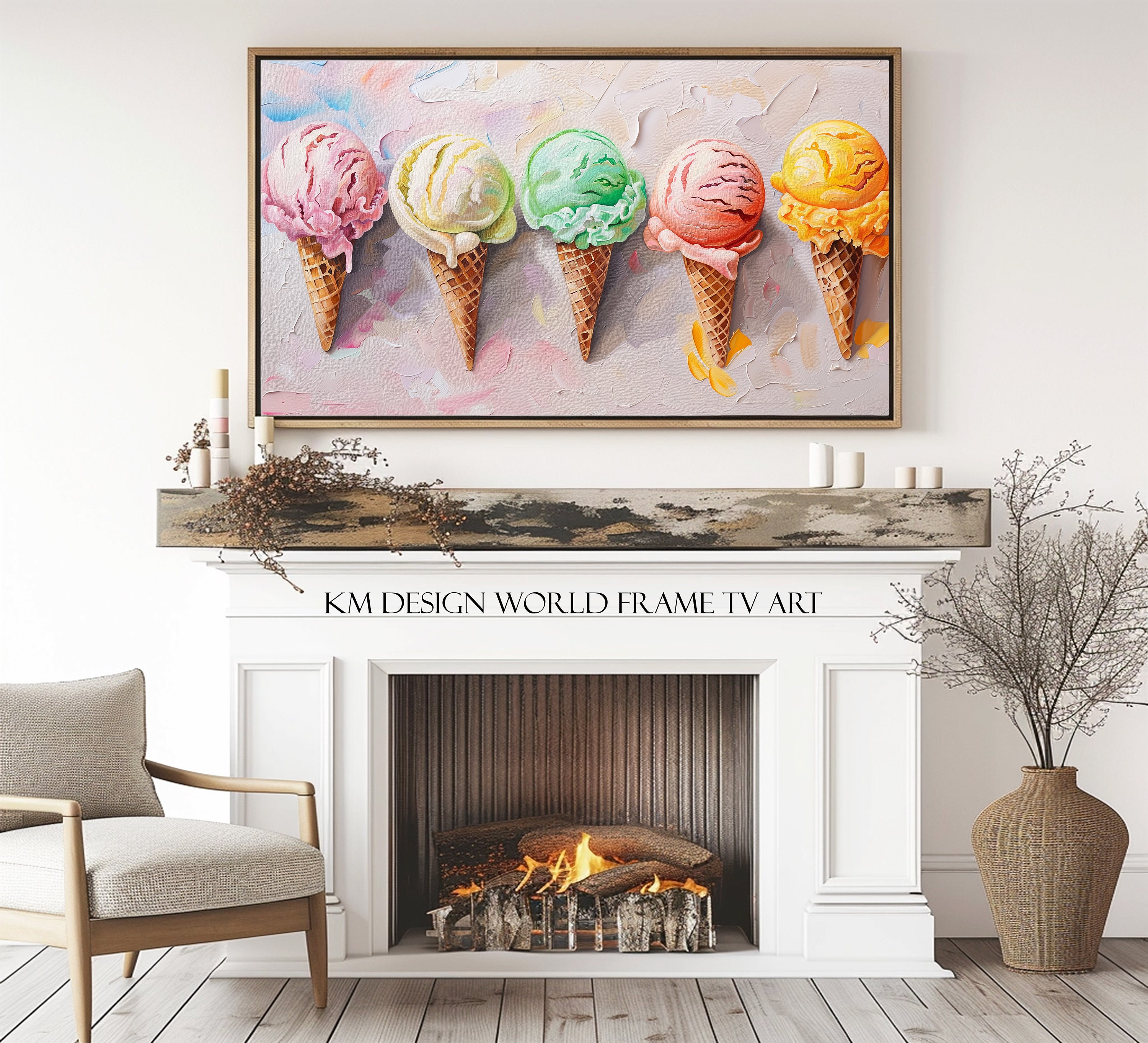 Frame TV Art Textured Pop Art Summer Colourful Ice Cream Painting 3D ...