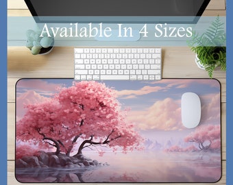 Anime Pink Cherry Blossom Tree Desk Mat Watercolor Spring Floral Gaming Mouse Pad Flower Workspace Mousepad Landscape Nature Office Decor