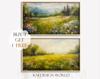 2 x Spring FRAME TV Art Vintage Wildflower Field Landscape Oil Painting Spring Flowers Meadow Samsung Frame Tv Art Wallpaper Cottagecore