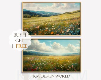 2 x Spring FRAME TV Art Vintage Wildflower Field Landscape Oil Painting Spring Flowers Meadow Samsung Frame Tv Art Floral Cottagecore 1 FREE