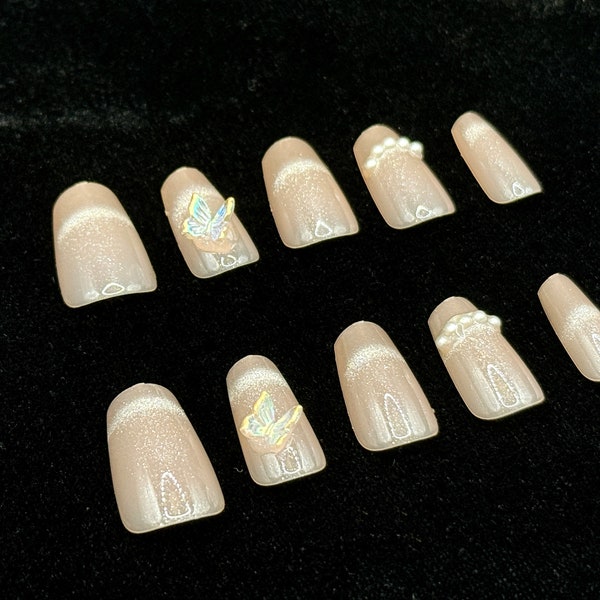 Pinkie Pearl Nails : 24 nails with varied size in one kit | Mix&Match Nails | Press-On Nails | Coffin shape Nails | Everyday wear Nails