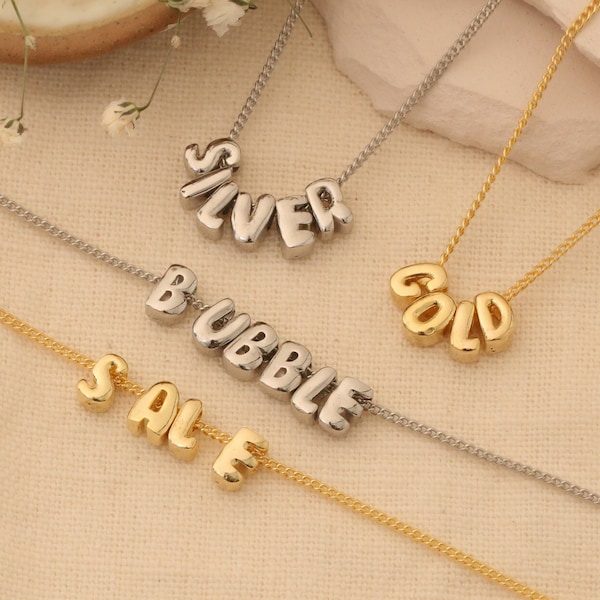 3D Bubble Letter Name Necklace, Balloon Letters Name Necklace, Tiny Puffy Letters Name Necklace, 3D Name Necklaces, Gift For Her, Mom Gifts