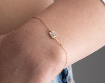 14K Solid Gold Diamond Model Bracelets • 14K Real Gold Dainty Bracelets •  Unique Gold Bracelets • Solid Gold Elegant Bracelets • Her Gift