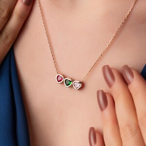 Heart Birthstone Necklace, 925K Sterling Silver Necklace, Family Birthstone Necklace, Birthstone Jewellery, Dainty Jewelry, Gift for Her