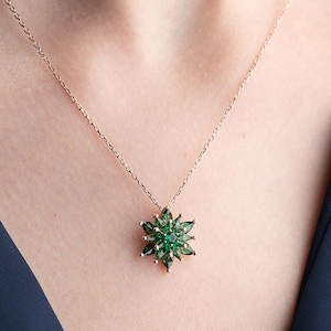 Emerald Gemstone Lotus Flower Necklace, Spiritual Unique Emerald Lotus Flower Pendant, Meditaiton Necklace, Bridesmaid Gift, Gift For Mom