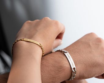 Personalized Matching Bracelet Set, Custom Valentines Love Token, Gift For Couples