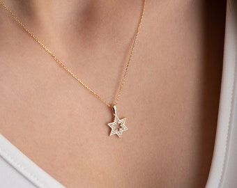 14K Solid Gold Star Of David Necklace, Real Gold Magen David, Tiny Silver Star Of David Necklace, Jewish Star Necklace, Star Of David Charm