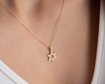 14K Solid Gold Star Of David Necklace, Real Gold Magen David, Tiny Silver Star Of David Necklace, Jewish Star Necklace, Star Of David Charm