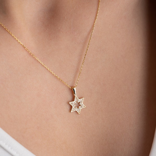 14K Solid Gold Star Of David Necklace, Real Gold Magen David, Tiny Silver Star Of David Necklace, Jewish Star Necklace, Star Of David Charm