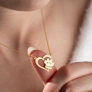 14K Solid Gold Pet Paw Print Heart Necklace, Real Gold Paw Love Necklace, 14K Gold Dog Paw Heart Name Necklace, Cat Paw Print Love Necklace